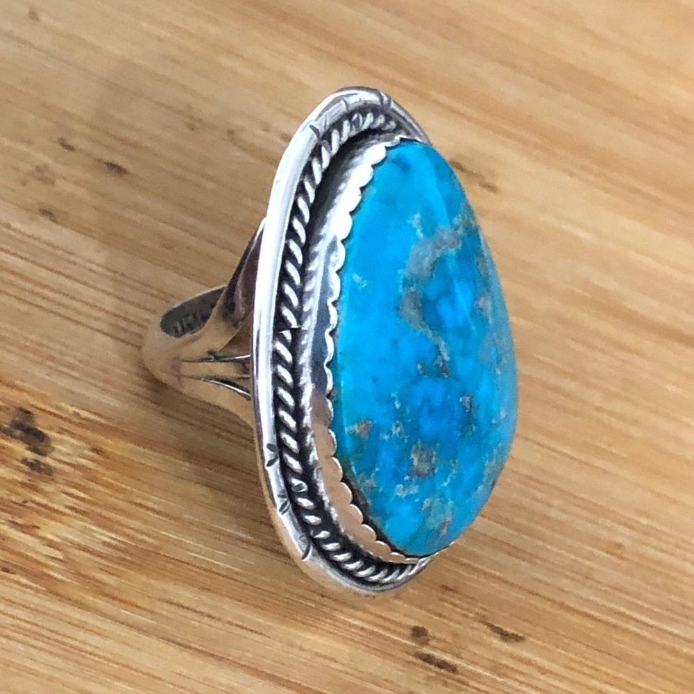 $324 Platero Navajo Estate Designer Ring Sterling & Turquoise Size 8 & 3/4